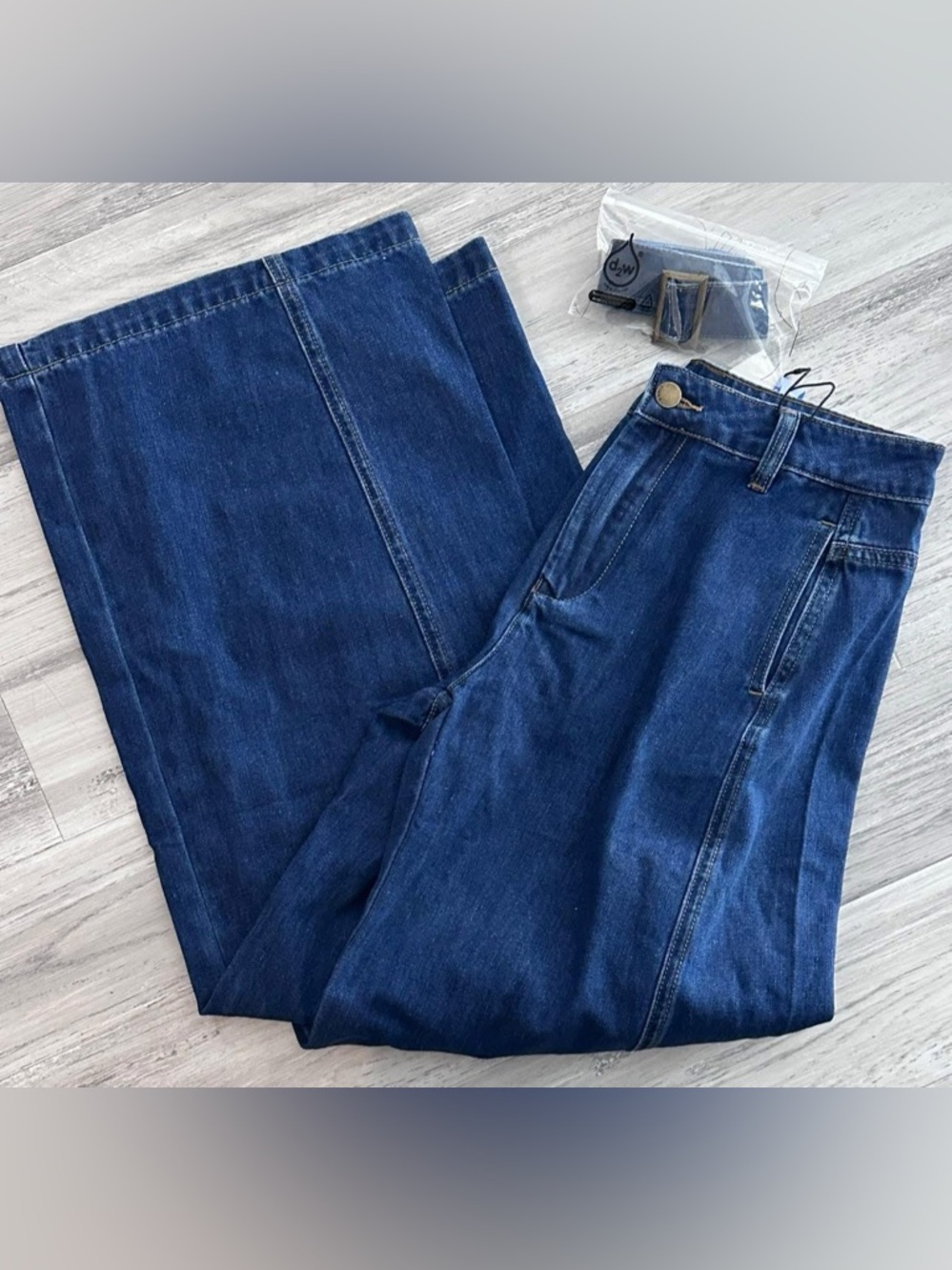 CIDER DENIM MID RISE SOLID POCKET WIDE LEG JEANS WITH BELT large nwt